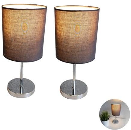 Lichthandel Hoch Nachttischlampe 2er Set grau Tischlampe Schlafzimmer E14 Wohnzimmer Tischleuchte Stoffschirm Schlafzimmerlampe Fensterbank Lampe Beistelltisch Bedside Lamp incl. 3W LED (grau)