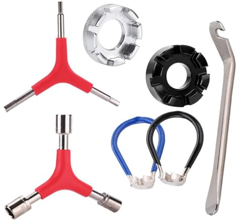 Wanfoou Speichenschlüssel Fahrrad aus Stahl, 7 Stück Fahrradspeichen-Schlüssel, Speichenspanner Fahrrad Set, Fahrrad Werkzeug Nippelspanner, Fahrradspeichen Nippelspanner Universal
