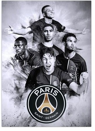 Displate Officiel Paris Saint-Germain Métallique Fixation Magnétique Licence Officielle Image Affiche de Haute Qualité PSG Team Noir - Lee squad noir hauteur 45 cm largeur 32 cm.