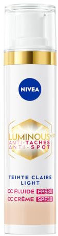 NIVEA Luminous 630 CC Fluide anti taches FPS30 Teinte Claire (1 x 40 ml), CC Crème teint unifié, Fond de teint couvrant imperfections, Soin visage teinté anti-âge correcteur réducteur de taches