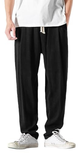 GXYANiaoy Herren Lang Große Größen Breit Freizeit Sommerhose Mit Taschen Lang Baumwolle Slim Fit Leinenhose Linenpants Slim Fit Lang Stretch Trousers Chinohose