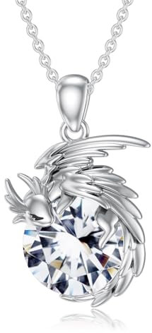 SLIACETE 925 Sterling Silber Drachen Kette für Damen und Mädchen April Geburtsstein und Drachen Anhänger Kette Silber Drachen Halskette Drachen Schmuck Geschenk für Drachenliebhaberin