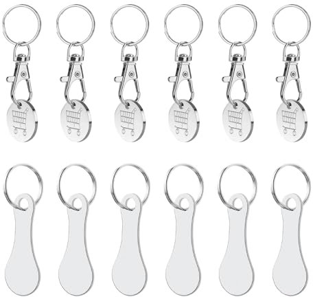 Kapokr 12 Stück Einkaufswagenlöser Metall Einkaufswagenchip Edelstahl Einkaufschip Schlüsselanhänger Chip für Einkaufswagen Round Einkaufswagenchip zum Rausziehen (2 Stile)