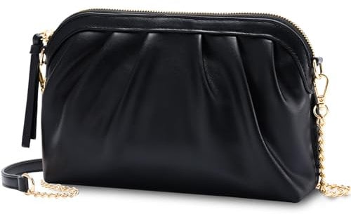 VASCHY Bolso de Mano de Noche, Bolso Fiesta Plisado Carteras de Mano y Clutches de Moda Bolso Bandolera de Cuero Vegano Bolso de Boda Novia Baile Fiesta, Negro
