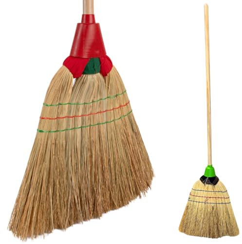Tomaino - Escoba Saggina de exterior con cerdas de paja atadas con tela - Limpieza de hojas ideal para patio, porche, jardín, garaje o terraza