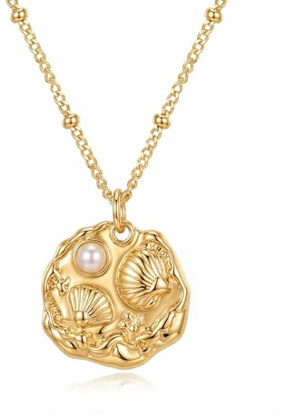 Jenosy Kette Damen Meer Leben Halskette Ozean Tiere 18K Vergoldet Messing Anhänger Schmuck für Damen Mädchen Geschenke Sommer Charms