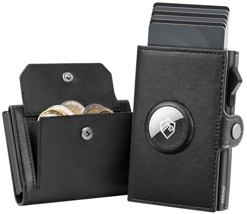 YESIIW Portmonee Herren Apple Airtag Slim Wallet Herren Geldbörse Air Tag Wallet mit XL Münzfach Kartenetui Herren Kartenhalter Geldbeutel Herren Smart Wallets for Men mit RFID Schutz 2×ID-Fenster