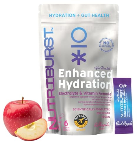 Nutriburst - Gut Health - Electrolytes + 11 Vitamins & Minerals • Digestive Function • Enhanced Hydration - Suitable for Vegans - 6 Pack: Apple