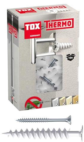 TOX Chevilles pour isolation Thermo 155 mm avec vis, sans pré-perçage, pour EPS 20, XPS 20, PUR, panneaux fibres bois, 10 chevilles+vis, carton, 072101311