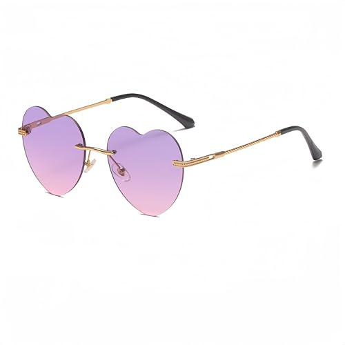 WDZAYXC Minimalistische rahmenlose herzförmige Sonnenbrille, nette und modische Brille (Lila Rosa)