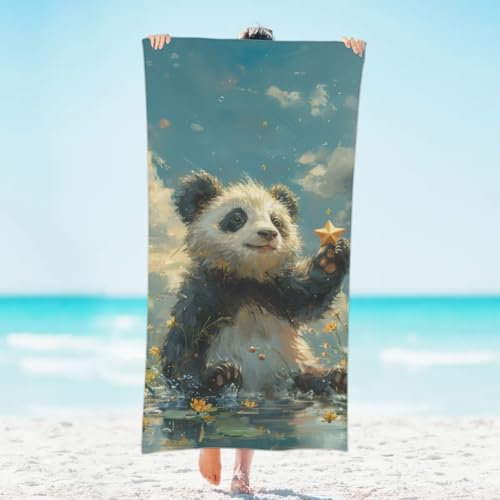 KOBLEN Mikrofaser-Strandtücher mit Panda-Tiermotiv, dünnes Handtuch, sandfrei, leicht, schnell trocknend, große Reisehandtücher für Pool, Bad, Schwimmen, Yoga, Camping, Erwachsene, 78,7 x 155,9 cm
