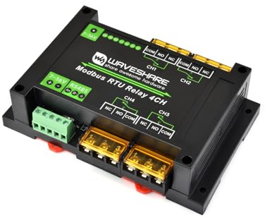 Waveshare Industrial Modbus RTU 4-Ch Relay Module With RS485 Interface, 30A High Current, Onboard LED Indicators, Multi Isolation Protection Circuits, Industrial Grade Rail-Mount Case