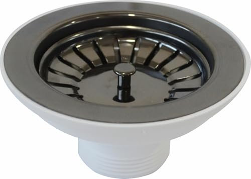 Piletta pilettone di scarico tipo basket per lavello lavabo senza troppo pieno, con attacco da 11/2 e Foro da Ø 90mm, Pilettone Ø 114mm, piletta standard in acciaio PVD Nero con vite e cestello