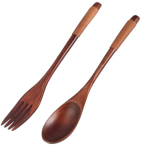 KOCKSHION Posate Legno Con Cucchiaio e Forchetta Utensili Pratici e Leggeri Per Pranzo Quotidiano e Picnic Design Semplice e Funzionale Facili Da Trasportare e Conservare