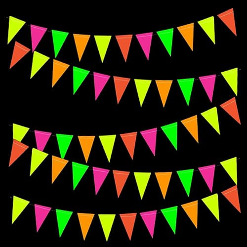 Neon Party Deko, 6 Meter Leuchtende Party Hängedeko Papiergirlande, Disco Party Banner Girlande Papier Bänder Leuchtend UV Glow Partyzubehör, Schwarzlicht Dekorationen Wimpelkette