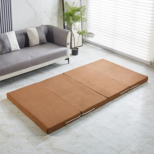 Tragbare Faltmatratze Doppelbett – Rutschfester waschbarer Matratzenbezug für Camping, Reisen oder Gästebett – Couch Sofa Bett Matte (200 x 70 x 10 cm, Kaffee)