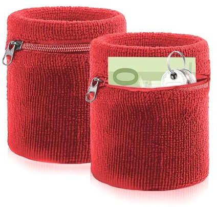 KEQAR 2-teilige Zip Handgelenkstasche, Sport Gym Basketball Handgelenkband, Running Schweißband, Handgelenk Brieftasche mit Reißverschluss Schlüsseltasche (Orange)