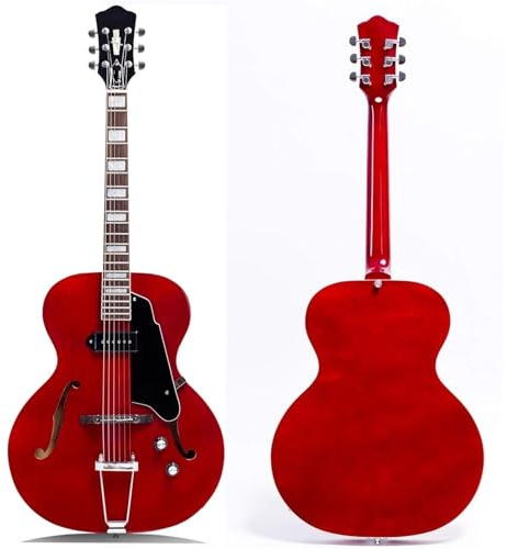 Kit de démarrage pour guitare électrique jazz corps creux chromé avec micro P90 Vintage Sunburst (rouge)