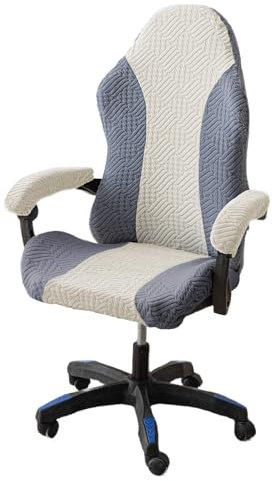 Zeyeo Jacquard Gaming Chair Slipcover, Stretch Computer Chair Cover with Armrest Covers Cat Scratch Proof Desk Chair Cover for Office Desk Chair(Black and White)(Beige Blue)