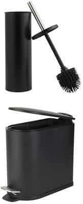 Beldray Toilet Brush & Bin Set – Antibacterial Treated Silicone Bristles, 5 Litre Sanitary Waste Bin with Soft Closing Lid, Space-Saving, Compact, Easy to Clean, Sleek Black Finish
