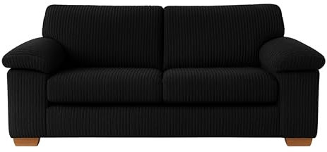 Jumbo Cord 3-Seater Sofa: Enhance Living Room Comfort with Our Stylish 3-Seater Jumbo Cord Sofa Collection – Soft Cushions & Jumbo Cord Fabric for Everyday Relaxation (Black, 3 Seater)