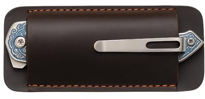 PavinCrafter Messerscheide aus Leder – handgefertigtes horizontales Tragegürtelholster, EDC Taschen-Organizer für Klappmesser, Vollnarbenleder-Utility-Scheide für Herren (Dunkelbraun)