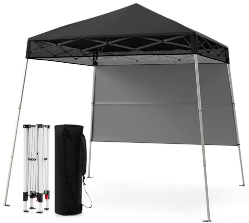 COSTWAY Gazebo Pop-up da Esterno 182 x 182 cm, Gazebo Pieghevole con 1 Parete Laterale, Gambe Inclinabili Regolabili e 4 Picchetti, Tendone Impermeabile per Feste, Campeggio e Picnic (Nero)