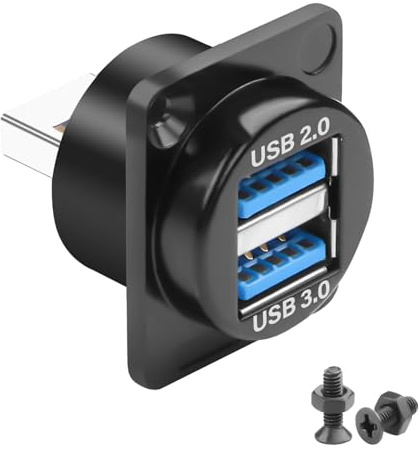 QIANRENON Adattatore per montaggio a pannello USB 3.0 a USB 3.0 e USB 2.0 2 in 1, 5Gbps, USB 3.0 maschio a USB 3.0 femmina + USB 2.0 femmina, dati di ricarica, connettore 1 in 2, 5V1.5A, per port USB