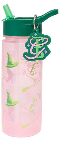 Wicked Movie 500ml Kids Water Bottle with Keyring Charm and Straw by Polar Gear | Wicked Gifts | Back to School Supplies, Pink & Green