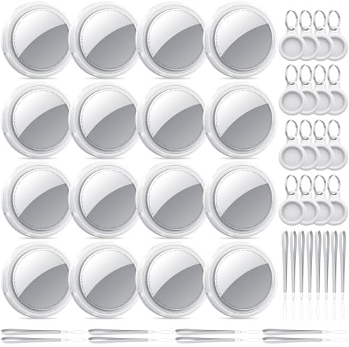QCOQ Tracker Tags-16 Pack (iOS Only), Key Finder Smart Tag for Bag, Luggage | Bluetooth Tracker Work with Apple Find My, Wireless Tag with Protective Case/Keychain/Lanyard, Replaceable Battery, IP67