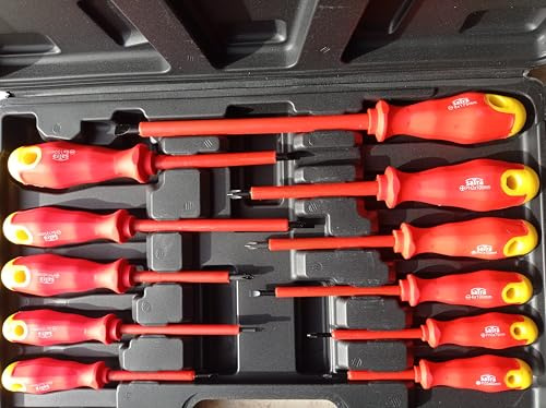 Juego de Destornilladores de Electricista Aislados SIO 11 Piezas – Protección 1000 V VDE EN 60900 – Mangos Antideslizantes, Puntas Imantadas y Maletín Profesional