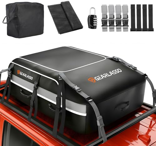 Car Roof Bag 21 Cubic Feet, Waterproof Rooftop Cargo Bag for Cars SUVs & Vans, 840D Heavy-Duty PVC, Universal Fit With or Without Roof Rack- Anti-Slip Mat，Combination Lock，6 Door Hooks，4 Extra Straps