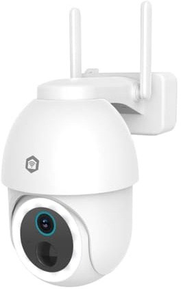 Nedis WIFICBO51WT | Smart WLAN Akku-Außenkamera | 3MP 1296p | 355° schwenkbar | Nachtsicht in Farbe | Sirene & Spotlight | IP65 | Zwei-Wege-Audio | microSD & Cloud-Speicher | Weiß