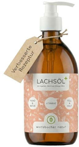 Lachsöl Plus mit Algenöl für Hunde & Katzen 500ml – Hoher EPA & DHA Gehalt – Omega 3 & 6 Mix für Gelenke & Immunsystem – Premium Fischöl & Algenöl