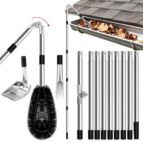 GartWerk Gutter Cleaner 3.5m Extend Telescopic Roof Gutter Cleaning Tool Kit with 180° Swivel Head, Gutter Rake, Cleaning Shovel for Sweeping Leaves, Debris, Cobwebs from Roofs