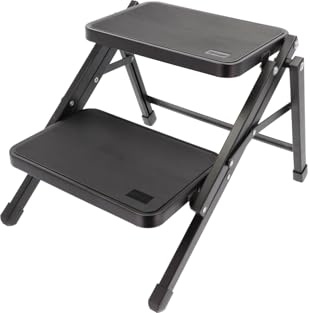 BERGER Blackline Klapptritt faltbar, Doppeltrittstufe bis 150 kg | Kleine Leiter, Trittleiter für Camping, 2 Stufen, Tritthocker, Stabil & Kompakt für Haushalt & Camping