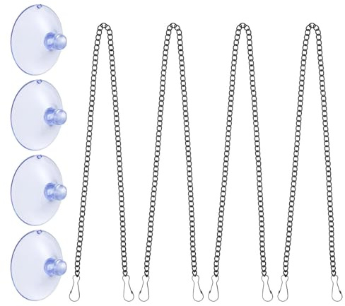 RUNROTOO 4Pcs Window Glass Hanging Chain: 20 Hanging Garland Poster Chain with Hooks & 4 Suction Cup - Metal Hanger for Bird Feeder, Planter, Picture, Suncatcher Display