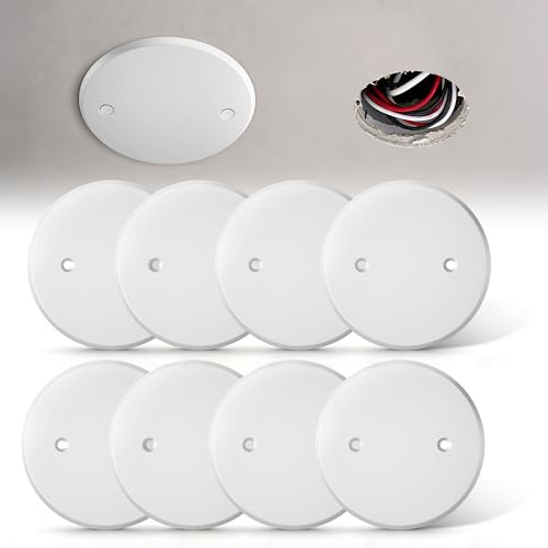MIAOXY 5 Inch Ceiling Cover Plate, White Steel Round Plate with 2.8 Hole Spacing, Decorative Ceiling Hole Cover for Old Smoke Detector, Fire Alarm, Ceiling Light and Electrical Box Opening(8PCS)