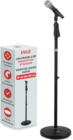 Pyle Universal Microphone Stand - M-6 Mic Mount Holder and Height Adjustable from 27.5” to 57.5” Inch High w/ Compact Round Base Plate - Quick Setting Lock-Tight Knob Lightweight and Reliable PMKS40