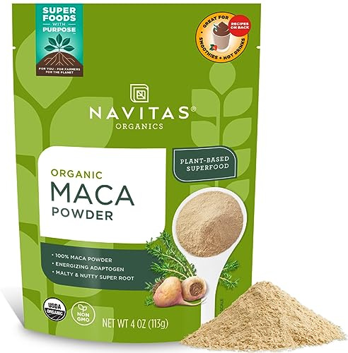Navitas Organics Maca Powder – 100% Gelatinized Peruvian Maca for Adaptogen Smoothies, Lattes, Baking & More – Energize & Balance - USDA Organic, Non GMO, Vegan, Gluten Free (4oz. Bag, 23 Servings)