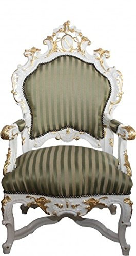 Casa Padrino Barock Luxus Thron Sessel Grün/Gold Streifen/Weiss/Gold - Unikat - Barock Möbel Thron Königssessel - Limited Edition