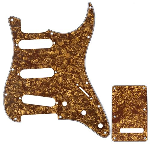 Musiclily SSS Strat Pickguard and Back Plate Set for Fender USA/Mexican Standard Stratocaster Modern Style Electric Guitar, 4Ply Bronze Pearl