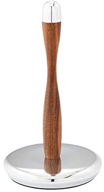 nambe Curvo Paper Towel Holder | Wooden Paper Towel Stand for Countertop | Kitchen Roll Holder with Weighted Base | Made of Acacia Wood and Metal Alloy | 7.5 x 13 Inch