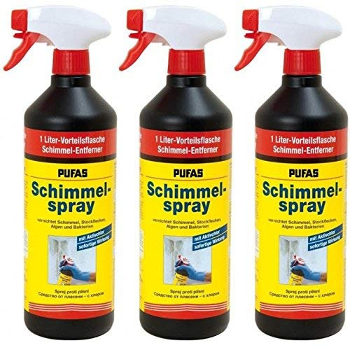 PUFAS 3X Anti Schimmelspray Schimmelentferner 1 L im 3er Sparpack, Farblos, 3 Liter