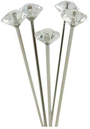 100 Diamante Pins 4cm - Wedding Florist Bouquet Buttonhole Craft - Choose Colour (Clear)