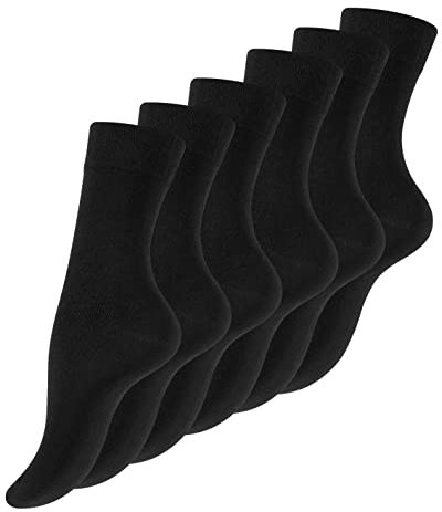 Lot de 6 paires de chaussettes sans élastique - coton - pointe remaillée main sans pression - grand confort - femme (39/42, noir)
