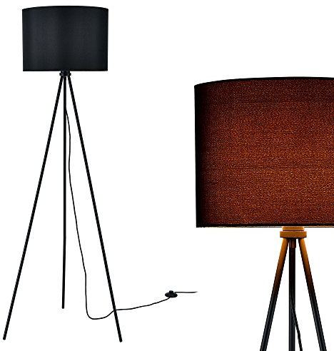 lux.pro Stehleuchte 1 x E27 Sockel 150cm Stoffschirm Schwarz Schirm und Dreifuß Stehlampe