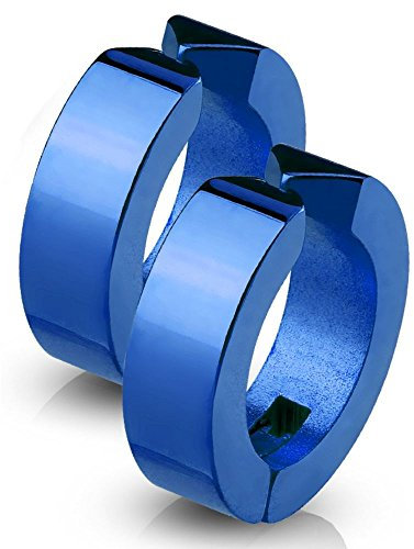 Bungsa Blau - Creolen klassisch Edelstahl - 1 Paar - (Ohrringe Ohrschmuck Ohrklemmen Studs Damen Frauen Herren Mode Earrings)