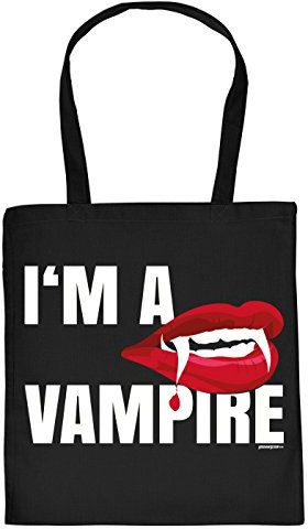 Halloween Tasche - Coole Tragetasche für Süßigkeiten : I´m a Vampire - Baumwolltasche Vampier Blutsauger - Farbe: Schwarz