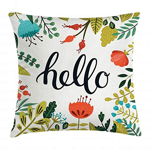 ABAKUHAUS Frühling Kissenbezug, Blühend Sommer Flora, Wasser und Schmutz resistent Stoff Digital Druck Für den Innen oder Außen Bereich, 40 x 40 cm, Schwarz Korallenrot
